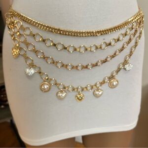 Women's GOLDTONE Multi Strand CHAIN Link Pearls CHARMS Swag WAIST Hip BELT 24-40